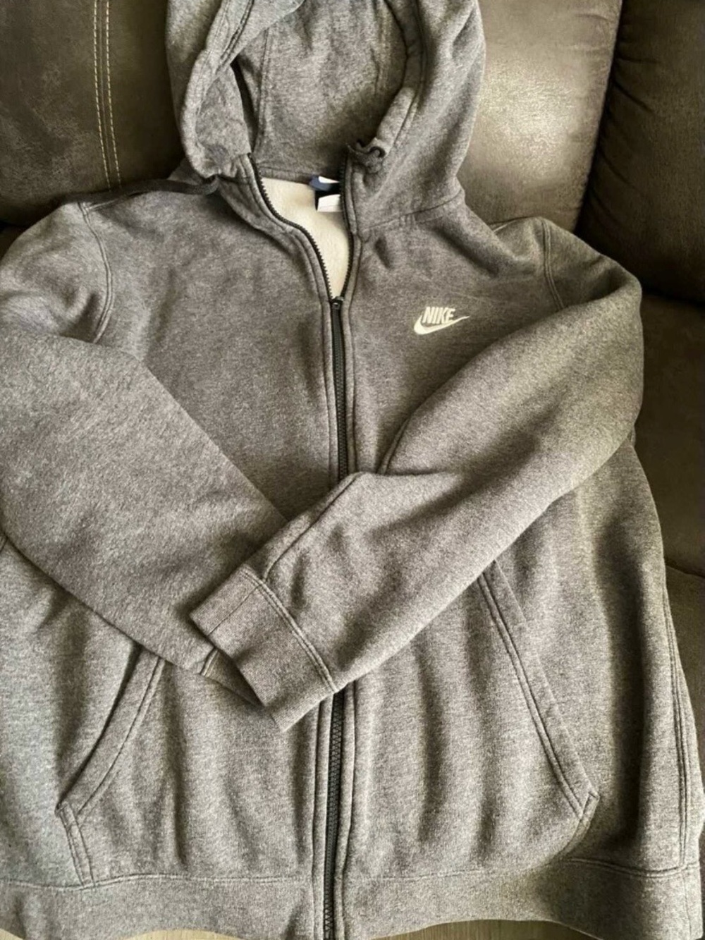 Nike Charcoal Gray Zip-Up Hoodie with Sherpa Lining